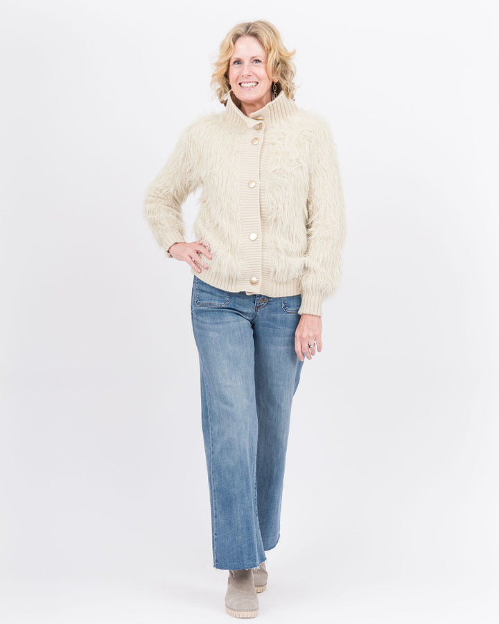 Adina Faux Fur Button Front Cardigan - Buttercream