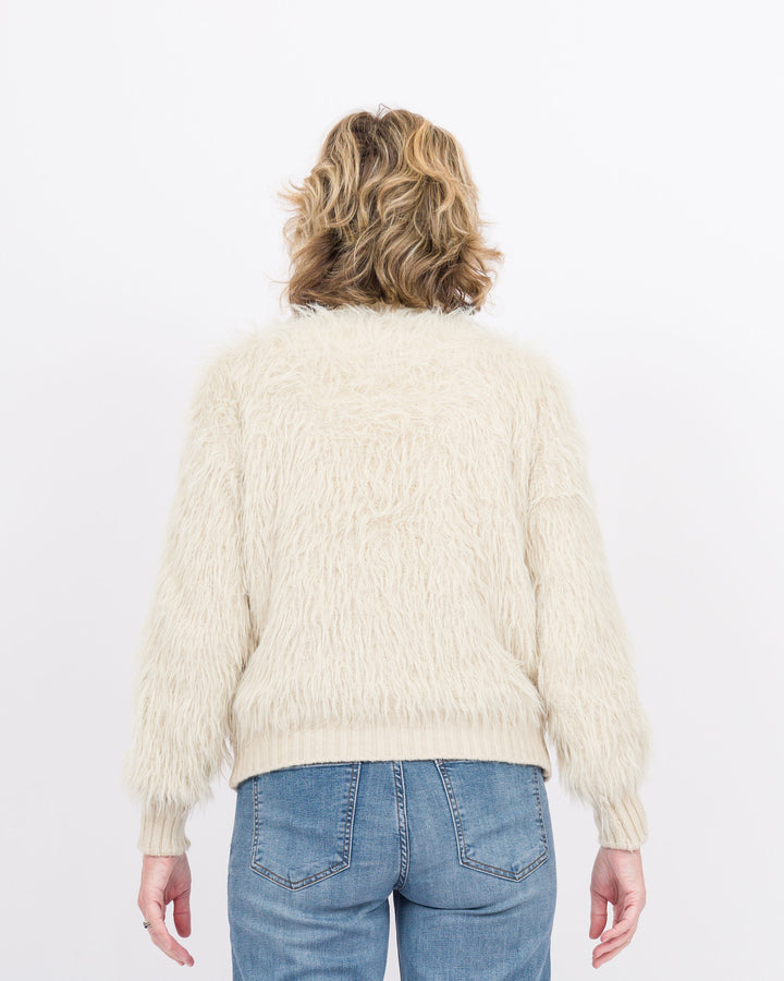 Adina Faux Fur Button Front Cardigan - Buttercream