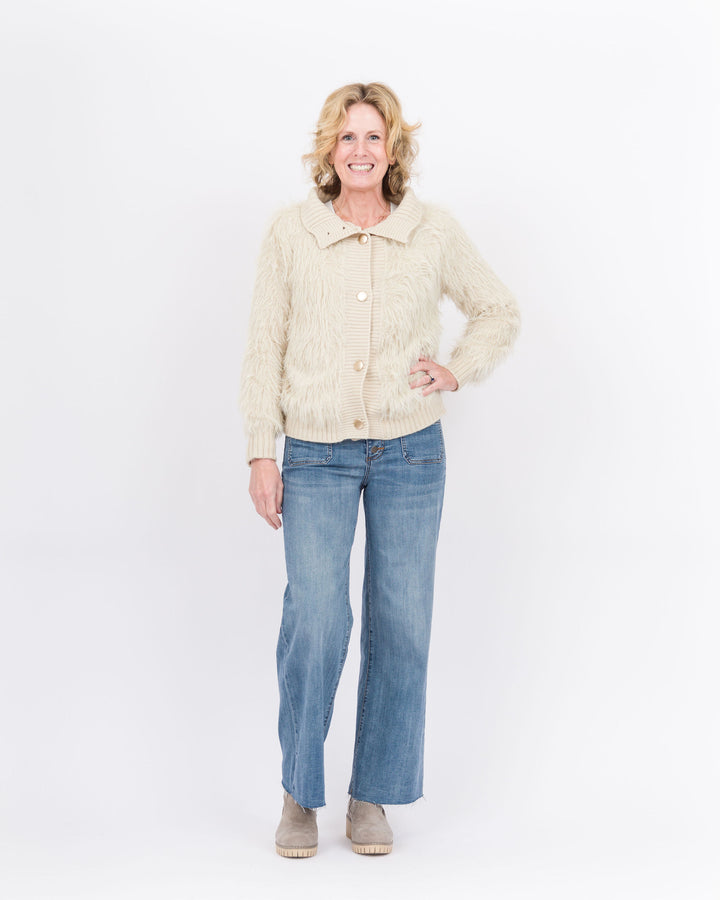 Adina Faux Fur Button Front Cardigan - Buttercream