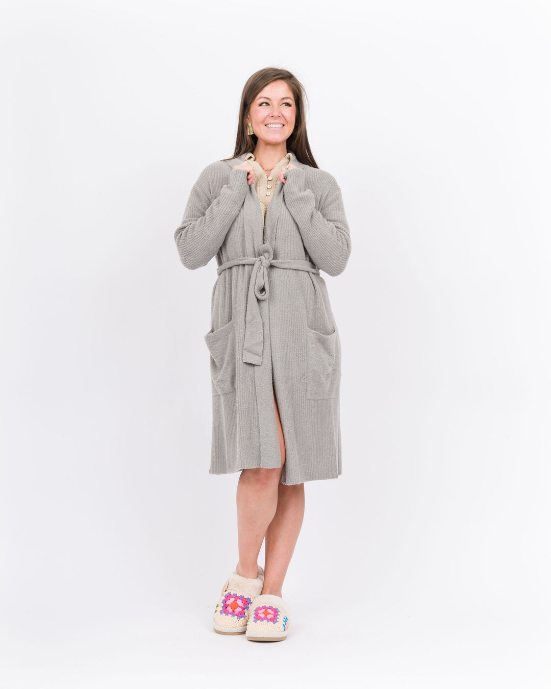 Barefoot Dreams Ribbed Robe-Dove Gray