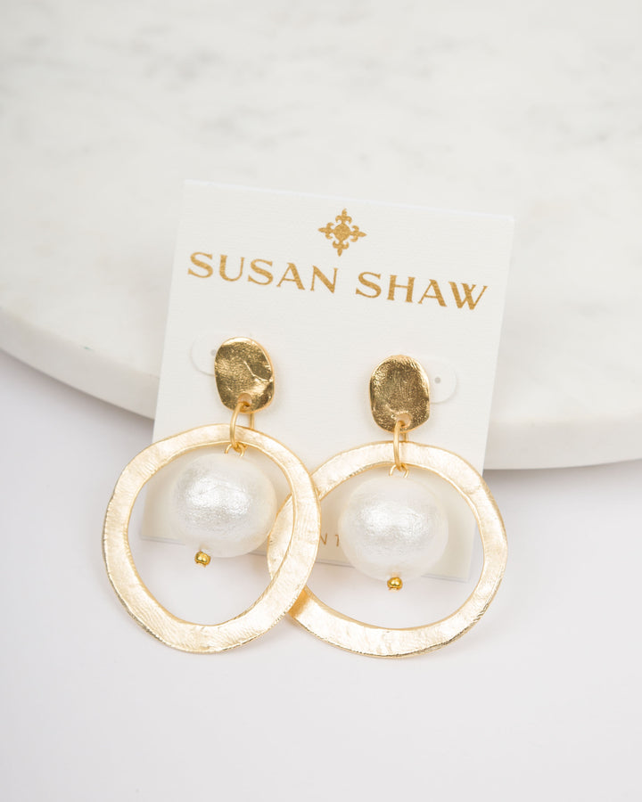Susan Shaw Gold Hoops Cotton Pearl Earrings