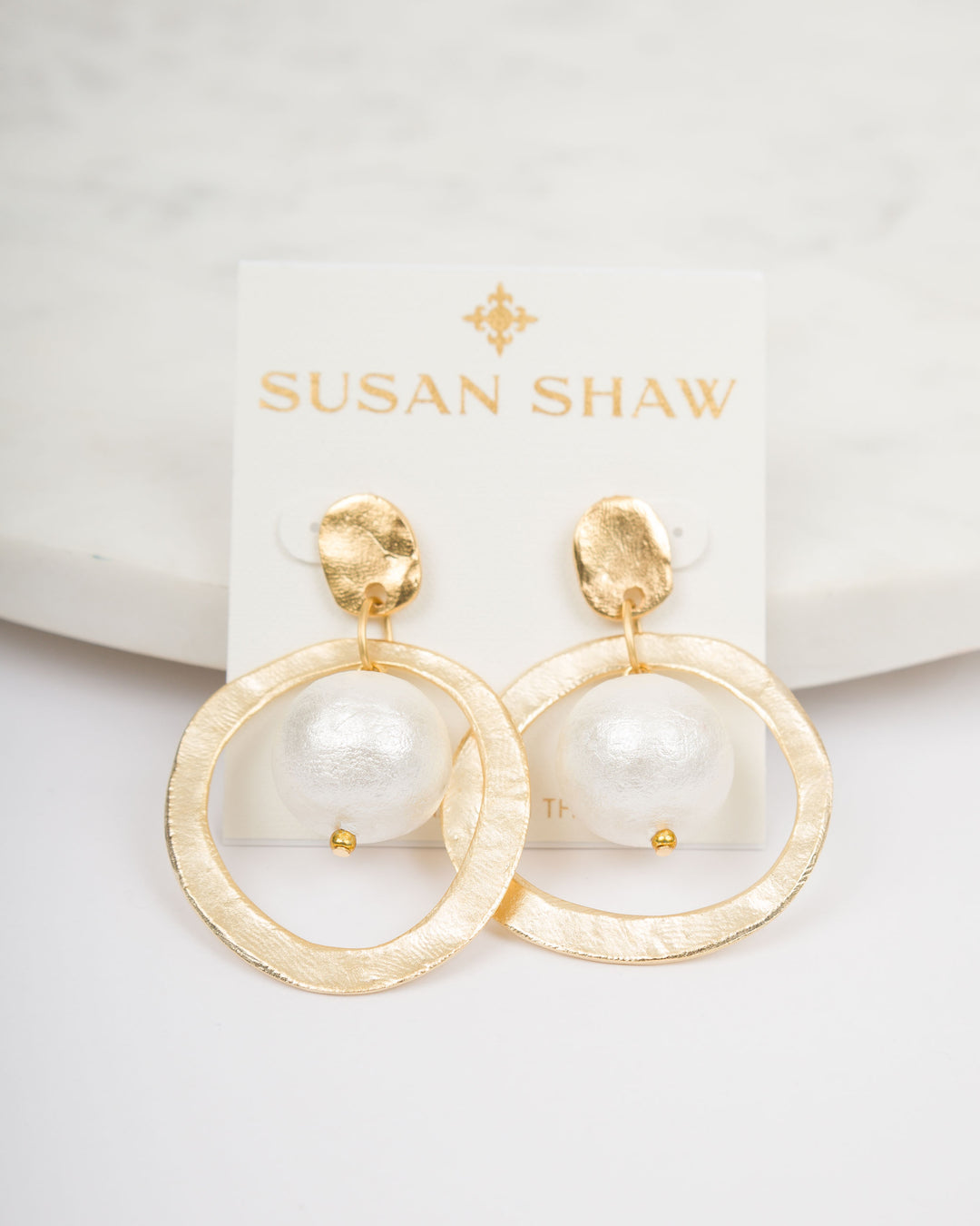Susan Shaw Gold Hoops Cotton Pearl Earrings