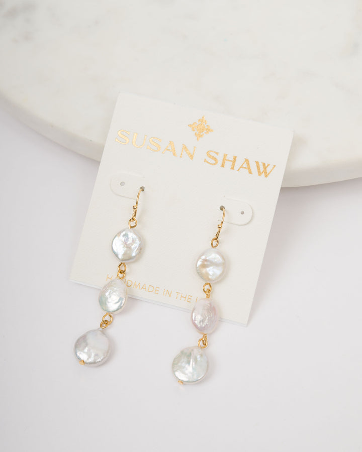 Susan Shaw Triple Tier Pearl Drop Earrings