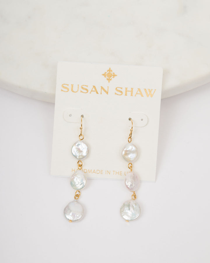 Susan Shaw Triple Tier Pearl Drop Earrings