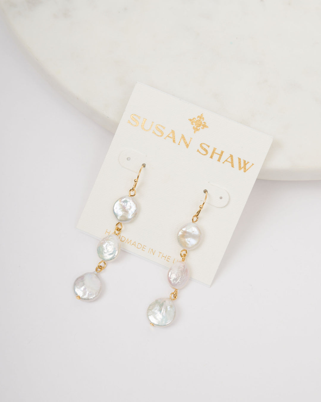 Susan Shaw Triple Tier Pearl Drop Earrings