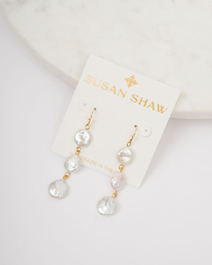 Susan Shaw Triple Tier Pearl Drop Earrings