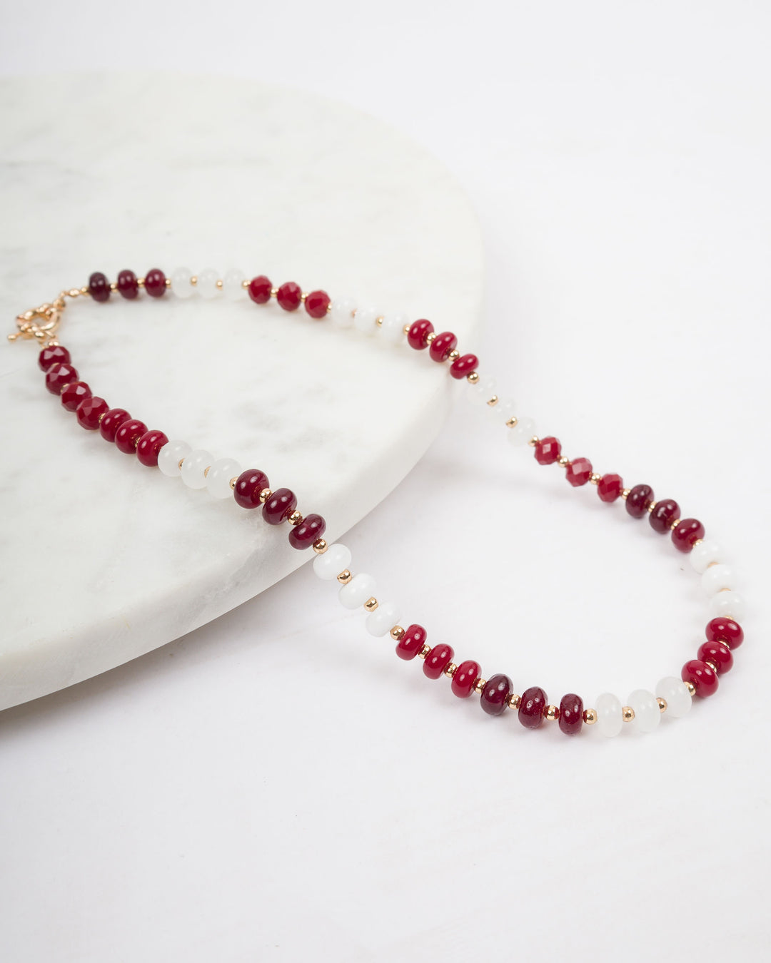 Beaded Necklace - Maroon and White