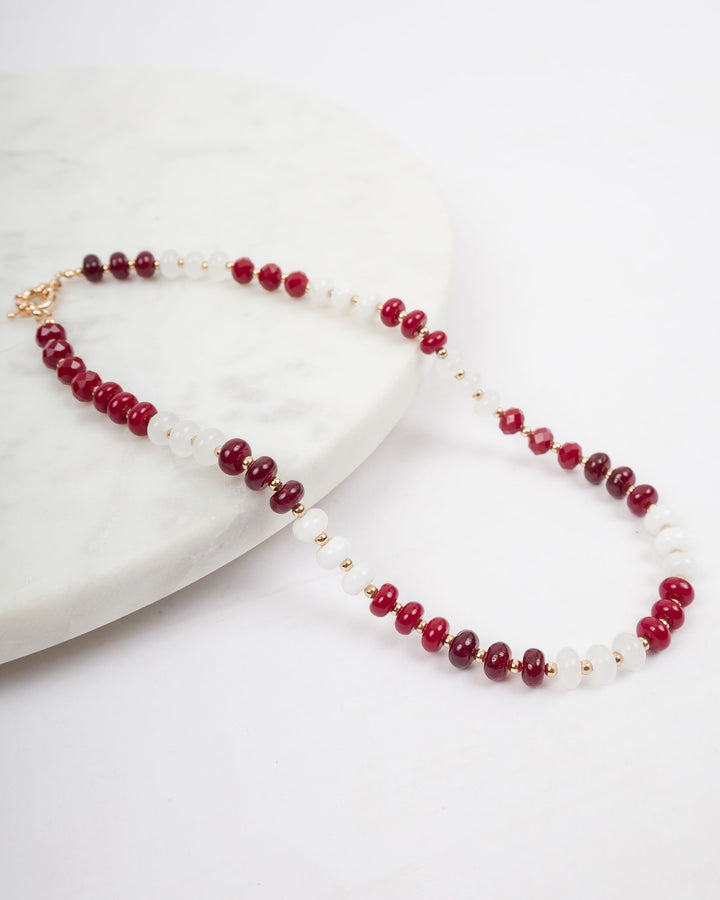 Beaded Necklace - Maroon and White