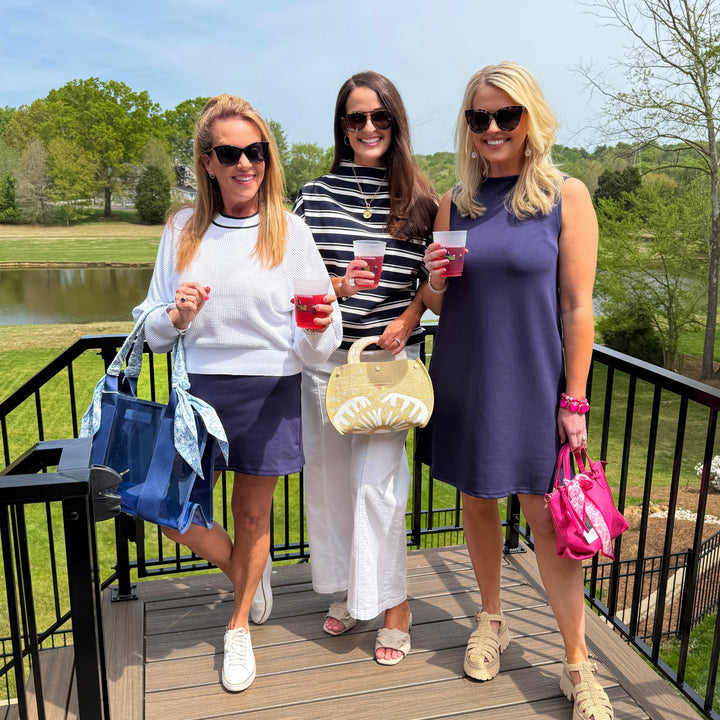 Navy Striped Box Neck Top