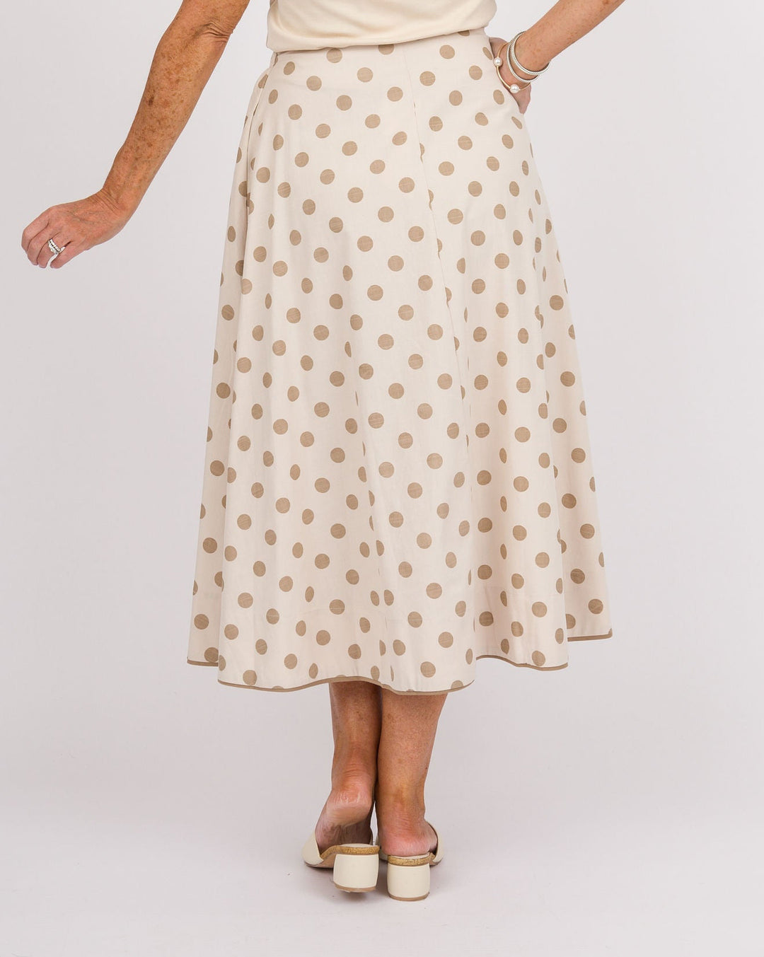 Polka Dot Midi Skirt with Bow - Natural