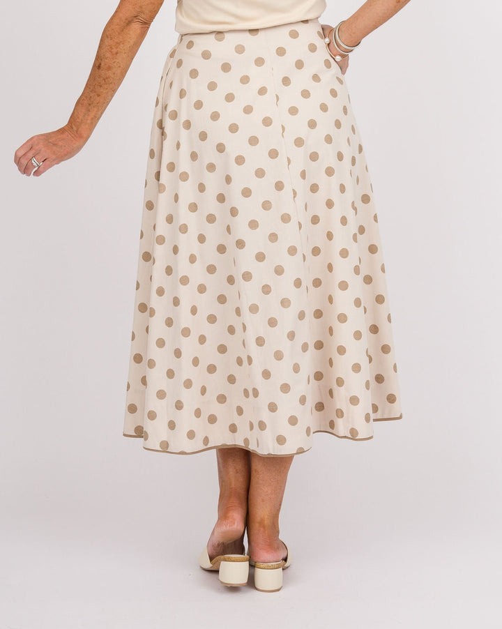 Polka Dot Midi Skirt with Bow - Natural