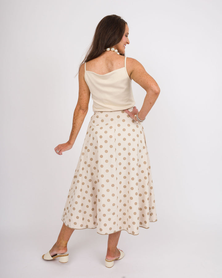 Polka Dot Midi Skirt with Bow - Natural