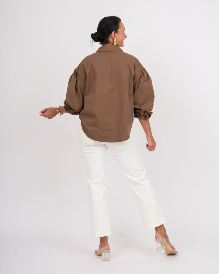 Brown 3/4 Puff Sleeve Top