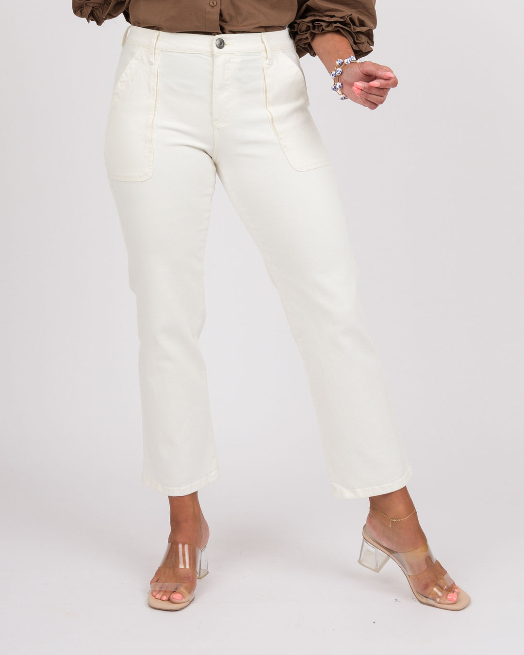 KUT from the Kloth Avery High Rise Straight Leg Jeans - Ivory