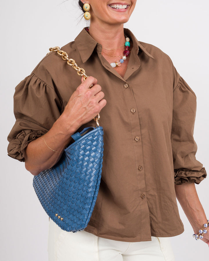 Brown 3/4 Puff Sleeve Top