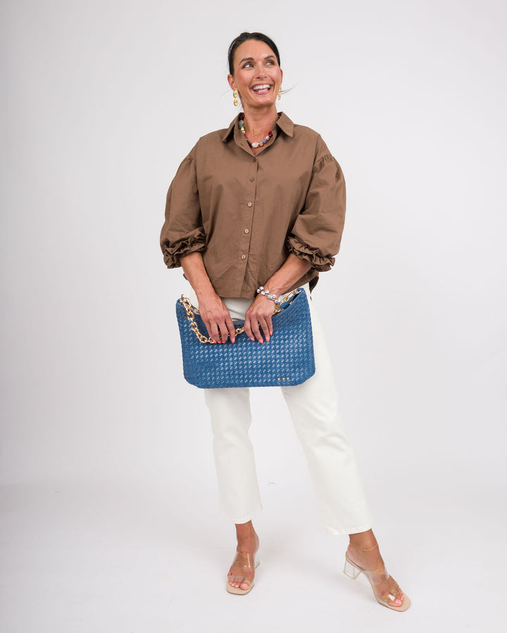 Brown 3/4 Puff Sleeve Top