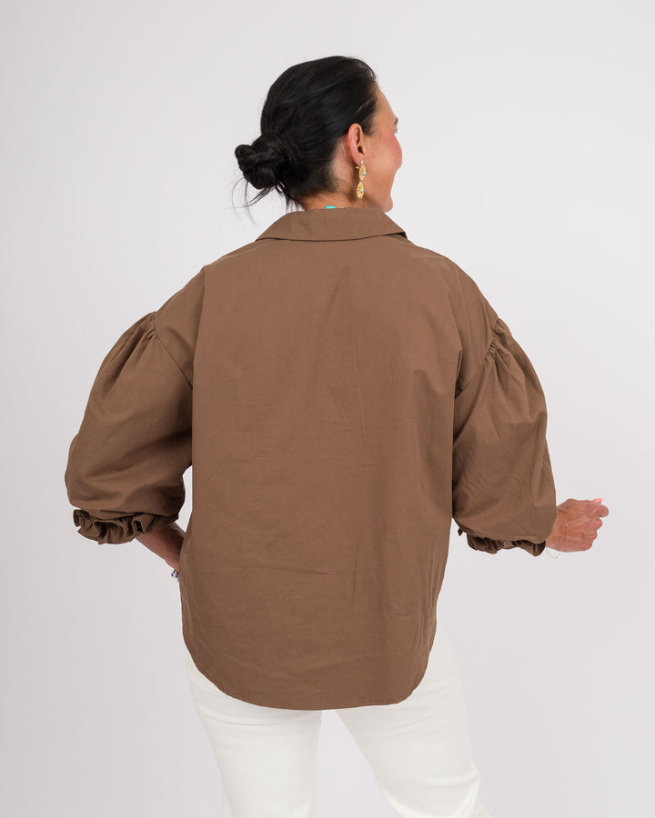 Brown 3/4 Puff Sleeve Top