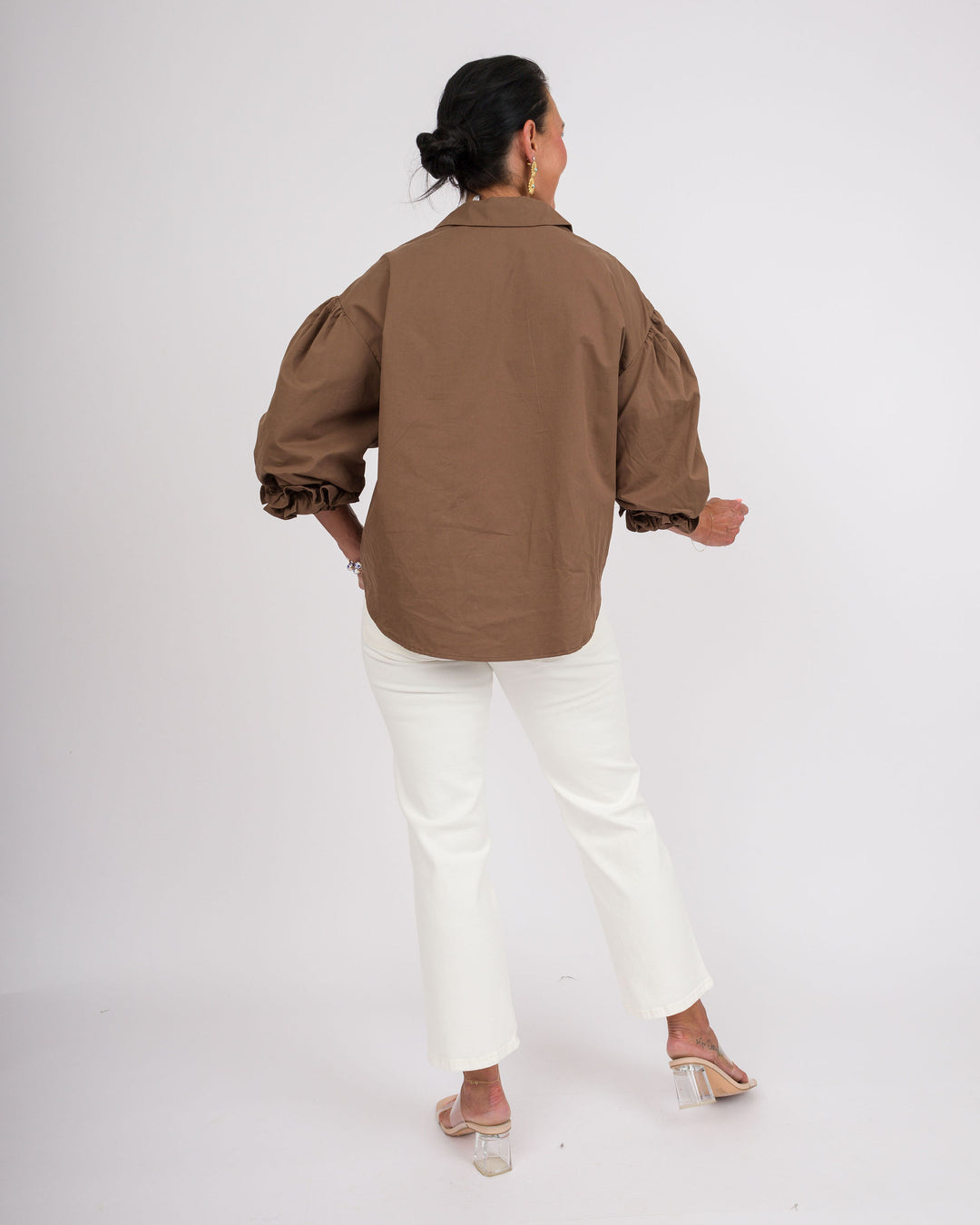 Brown 3/4 Puff Sleeve Top