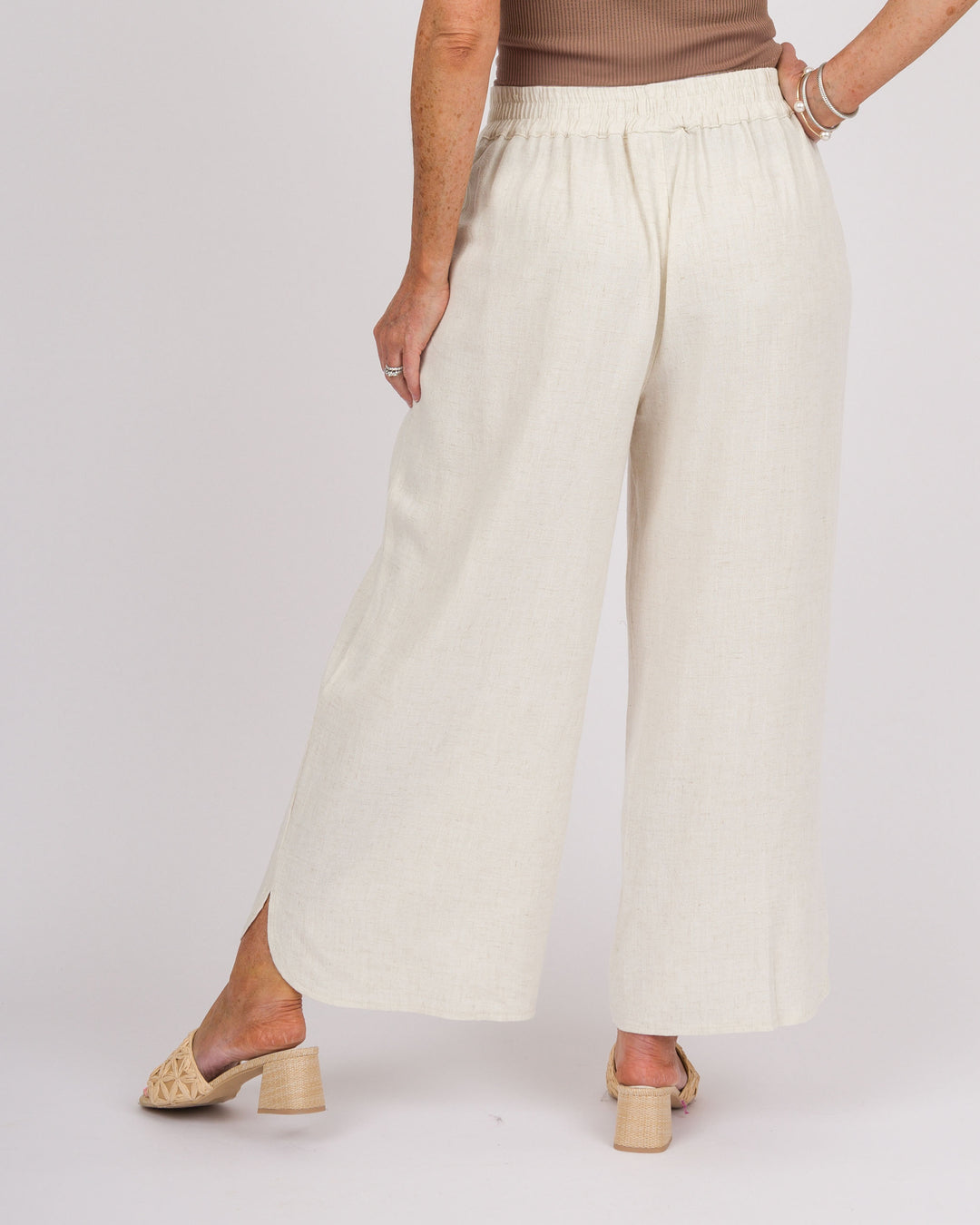 Linen Embroidered Pants - Oatmeal