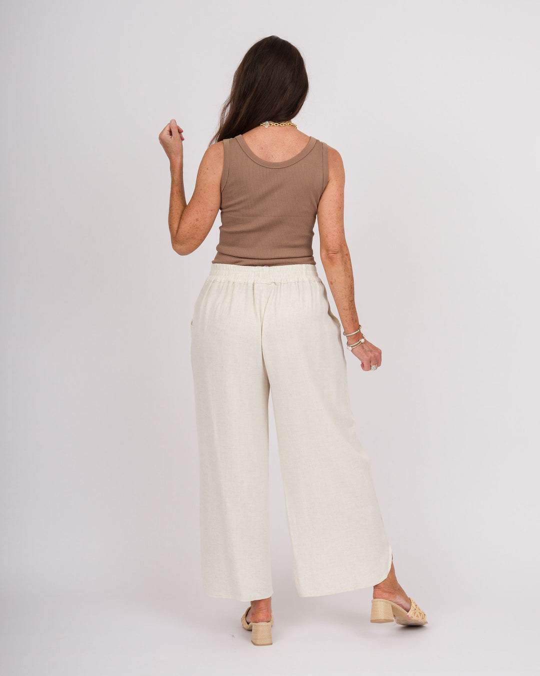 Linen Embroidered Pants - Oatmeal