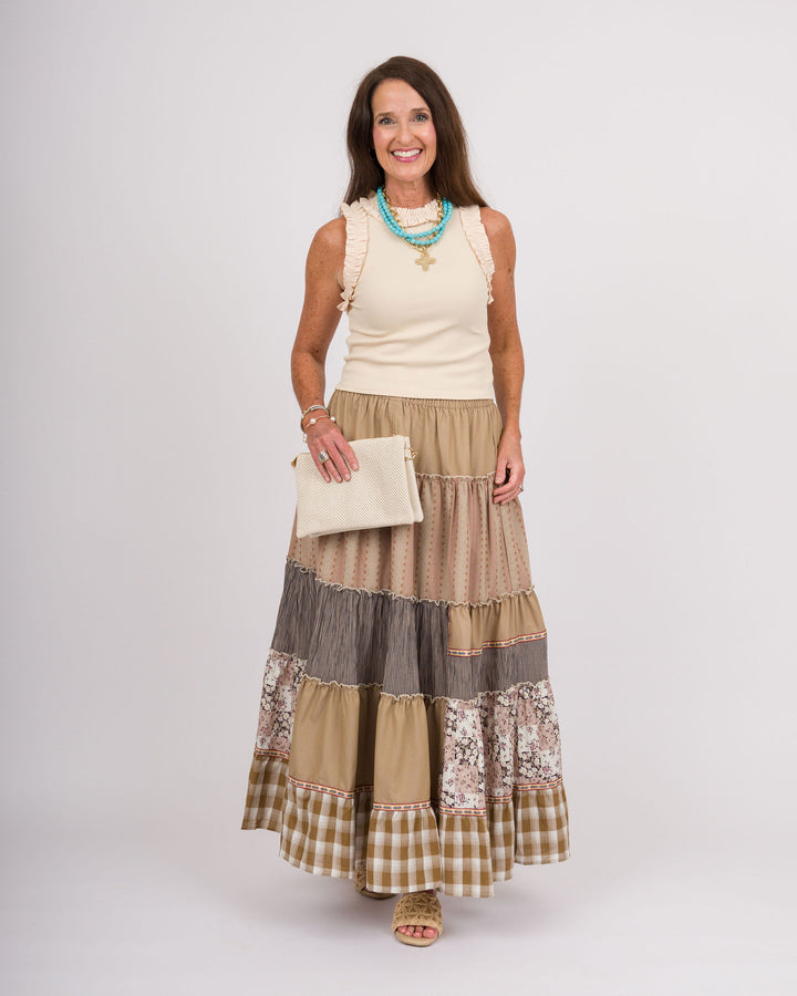Indira Patchwork Skirt Mocha