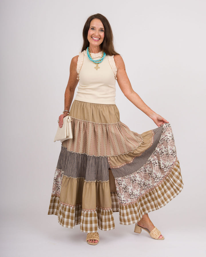 Indira Patchwork Skirt Mocha