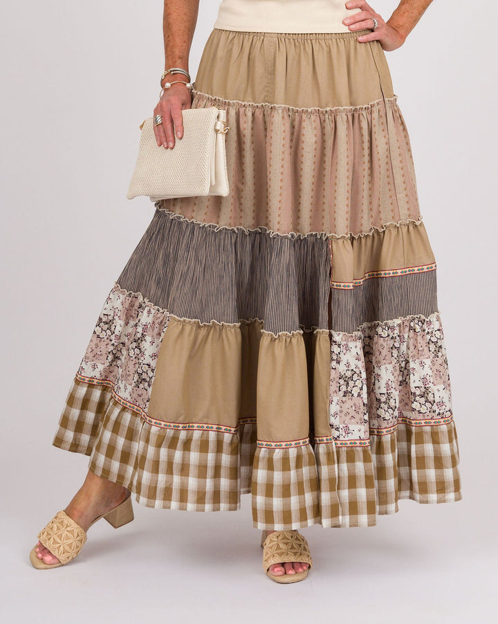 Indira Patchwork Skirt Mocha