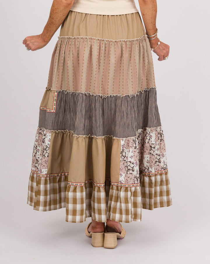 Indira Patchwork Skirt Mocha