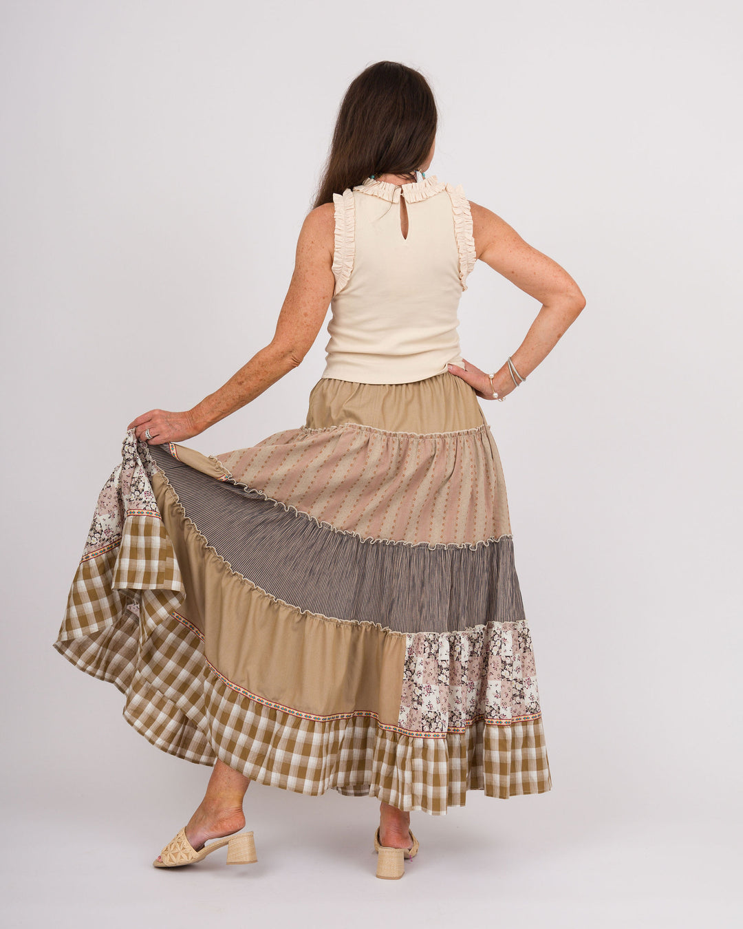Indira Patchwork Skirt Mocha