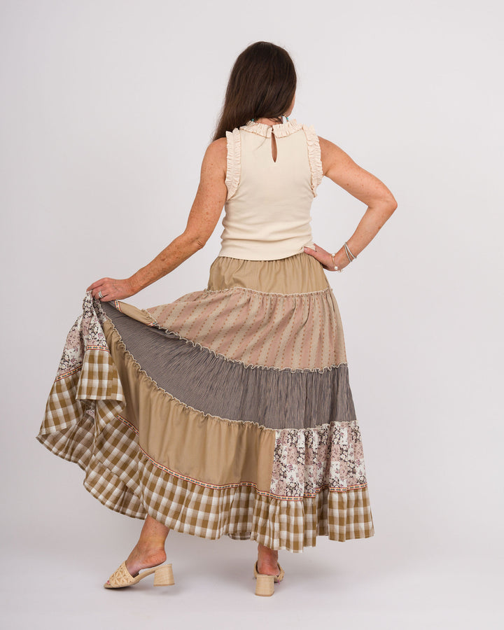 Bone Ruffled Sleeveless Top