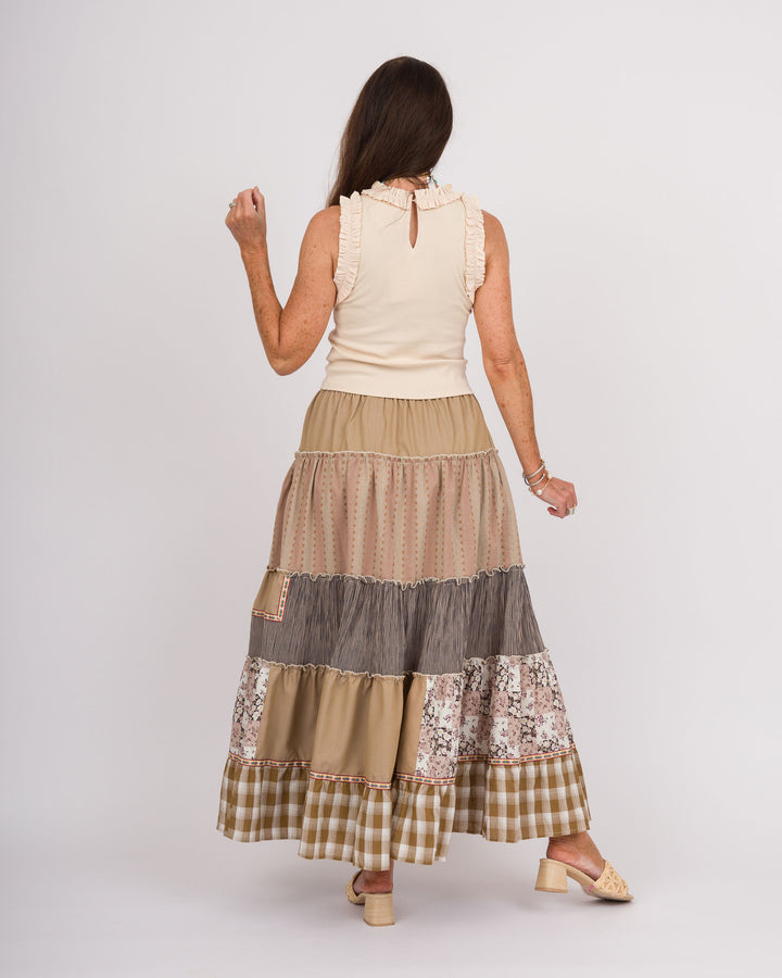 Indira Patchwork Skirt Mocha