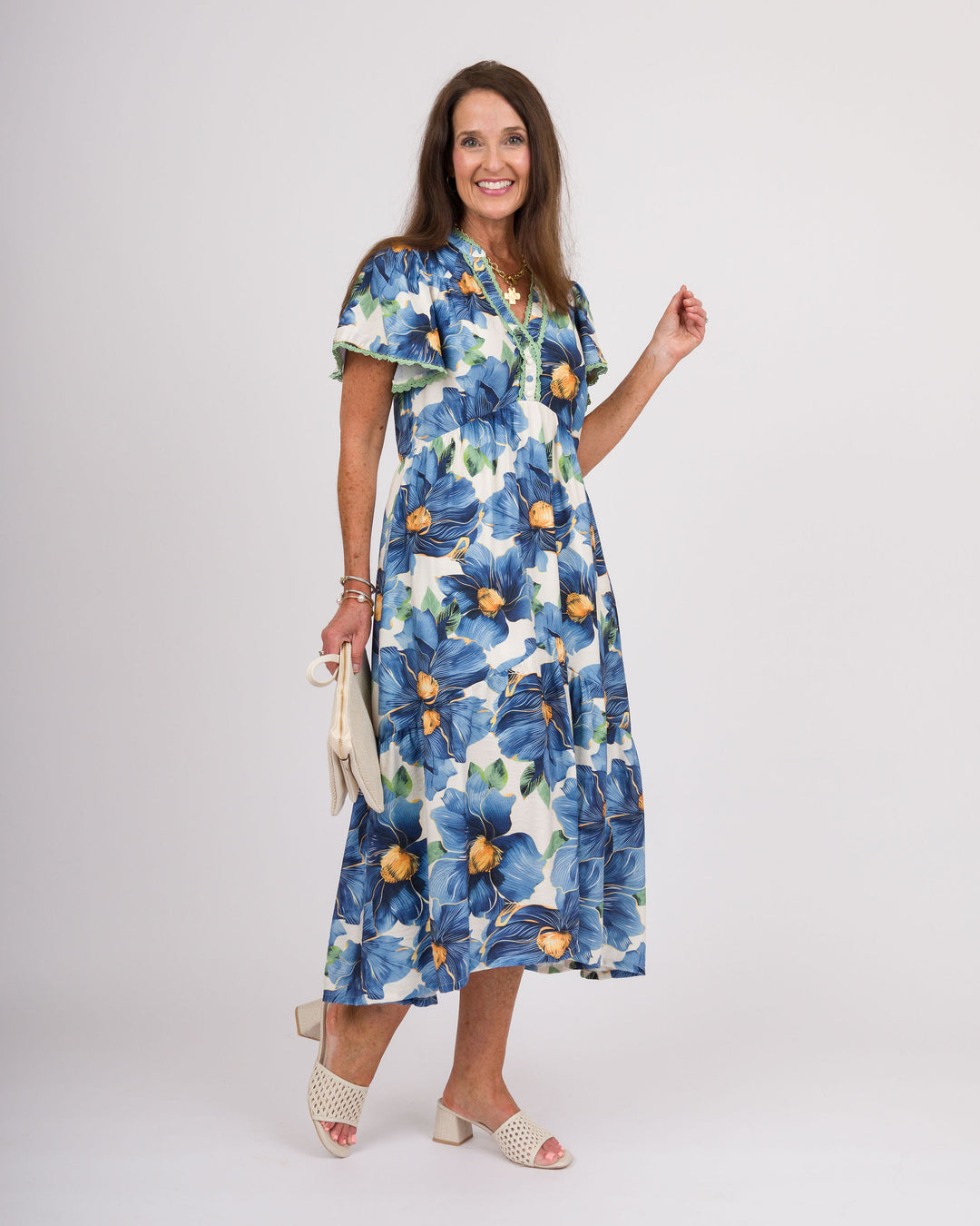 Blue Tropical Midi Dress