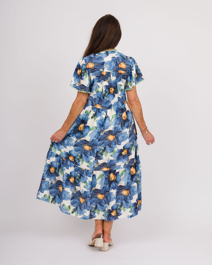 Blue Tropical Midi Dress