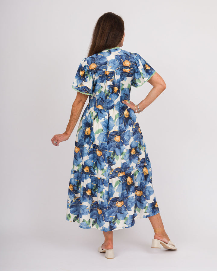 Blue Tropical Midi Dress