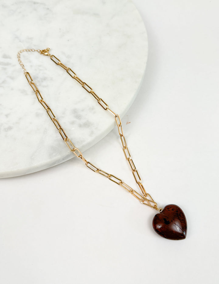 Gold Necklace with Brown Heart