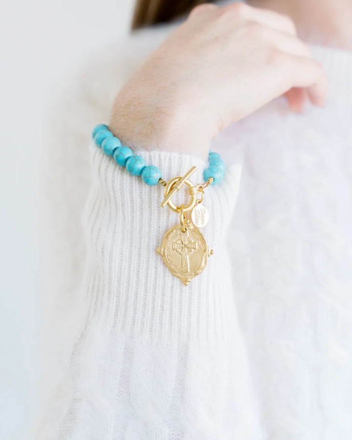 Susan Shaw Cross Stone Toggle Bracelet - Turquoise