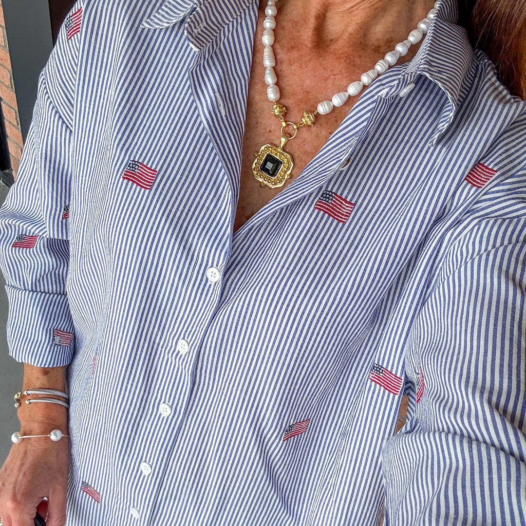 Striped Flag Top - Navy &amp; White