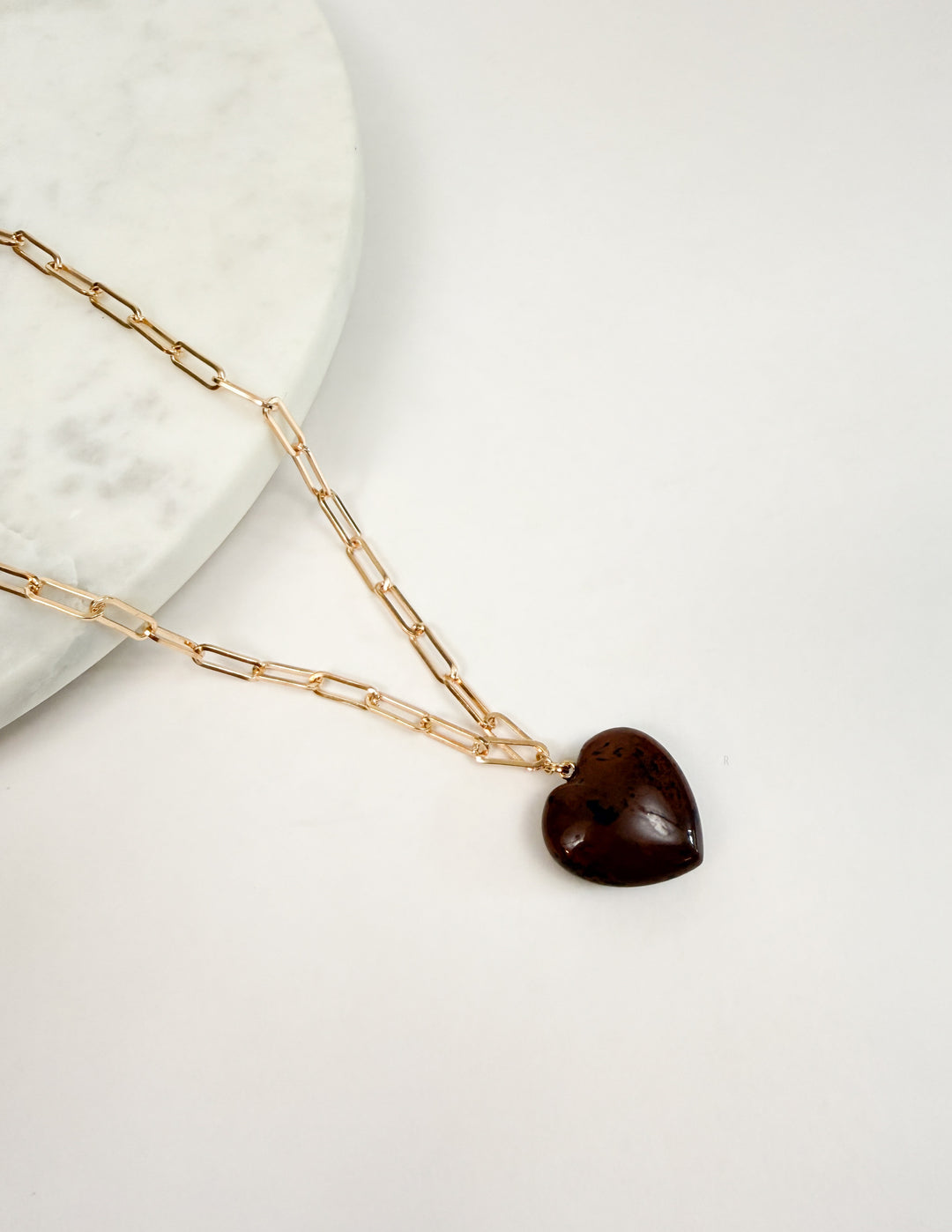 Gold Necklace with Brown Heart