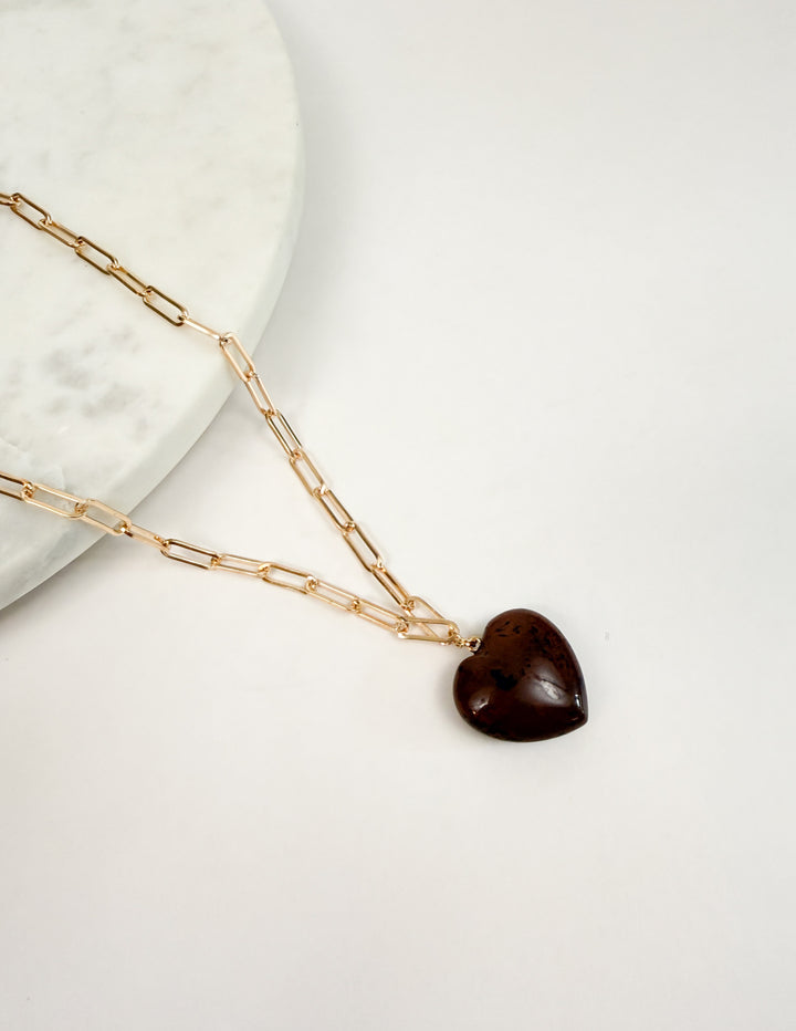 Gold Necklace with Brown Heart
