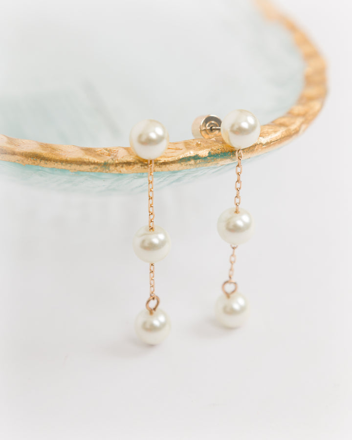 Three Pearl Bead Earrings