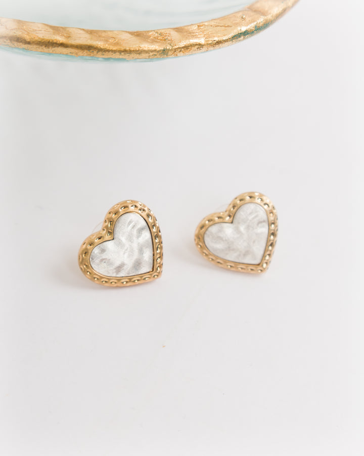 Small Gold Pearl Filled Heart Earrings