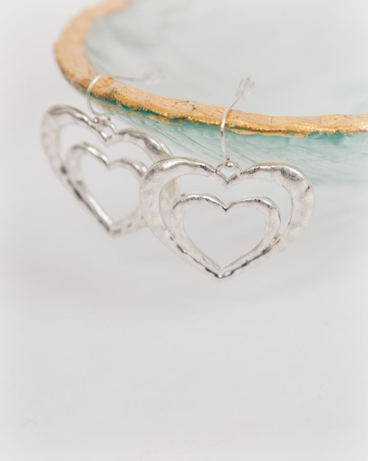 Silver Two Heart Earrings