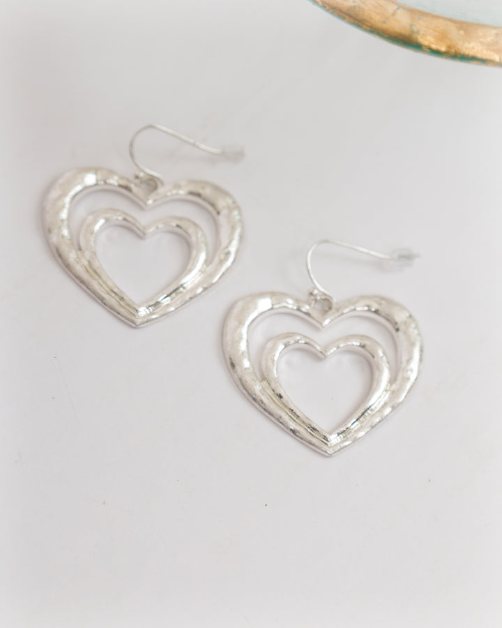 Silver Two Heart Earrings