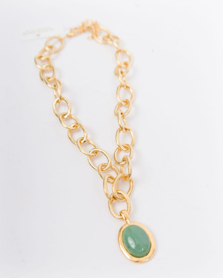 Gold Oval Jade Loop Chain Necklace