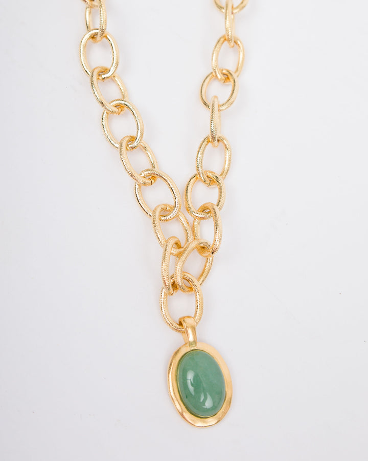 Gold Oval Jade Loop Chain Necklace