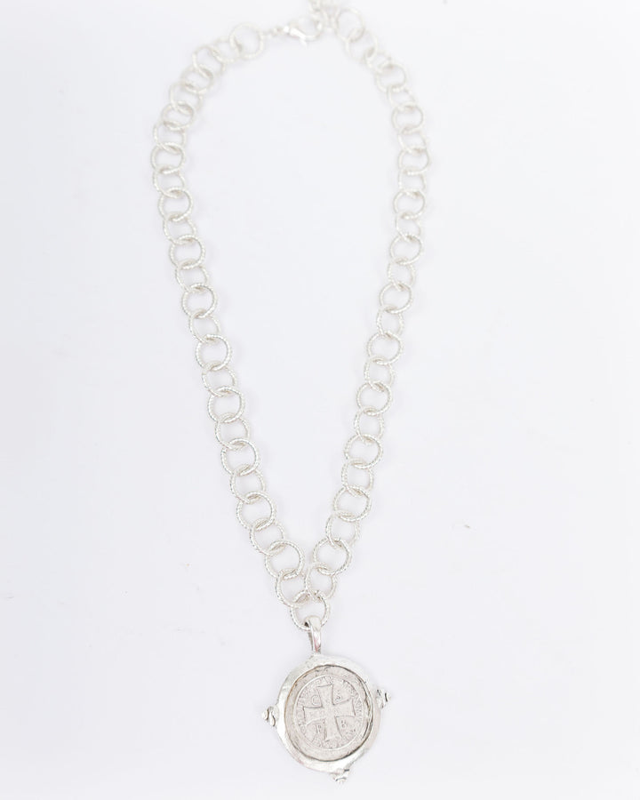 Susan Shaw St Benedict Cross Silver Coin Necklace