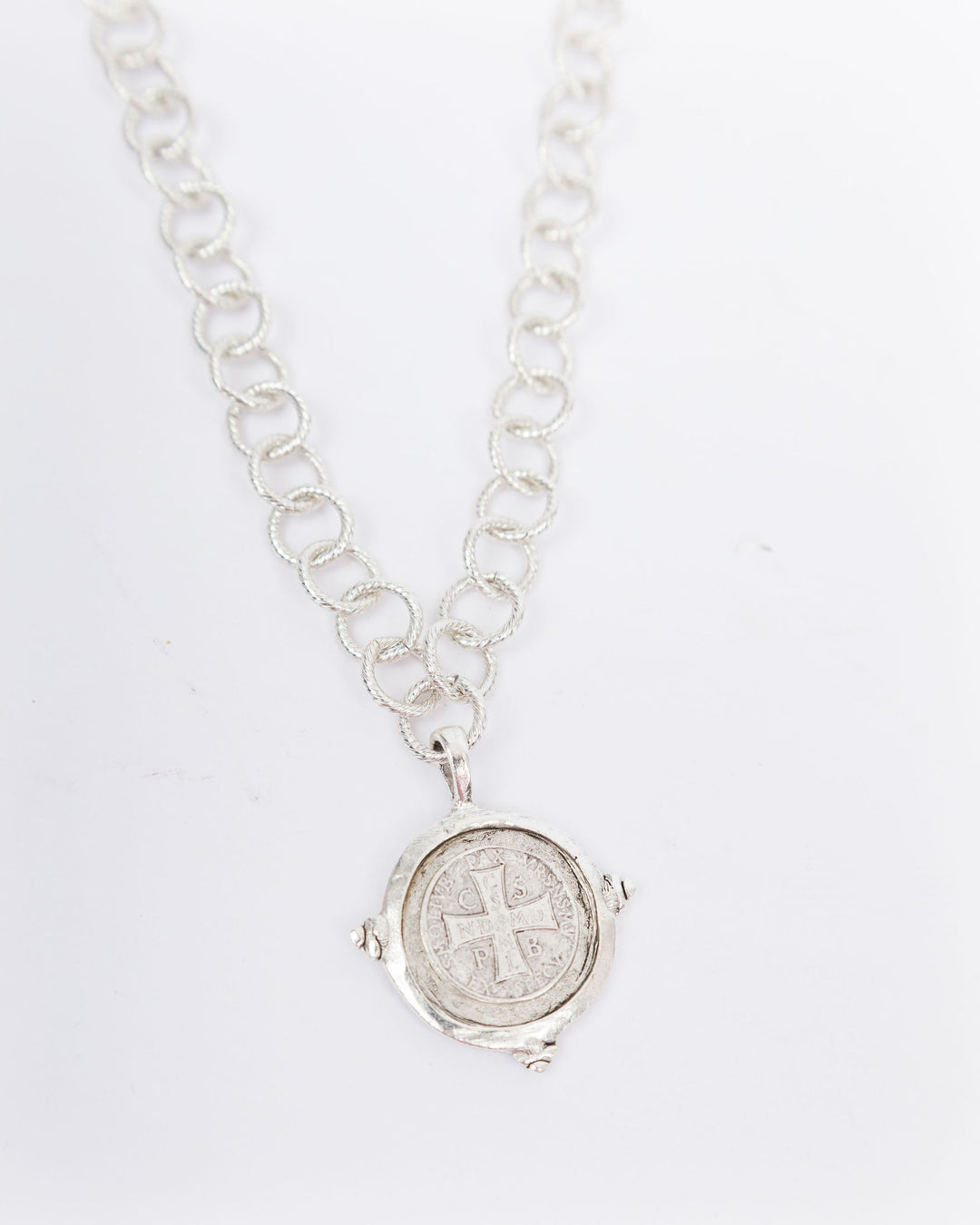 Susan Shaw St Benedict Cross Silver Coin Necklace