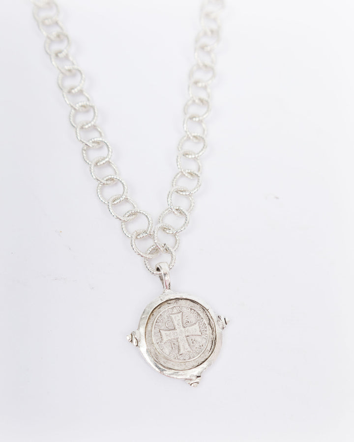 Susan Shaw St Benedict Cross Silver Coin Necklace