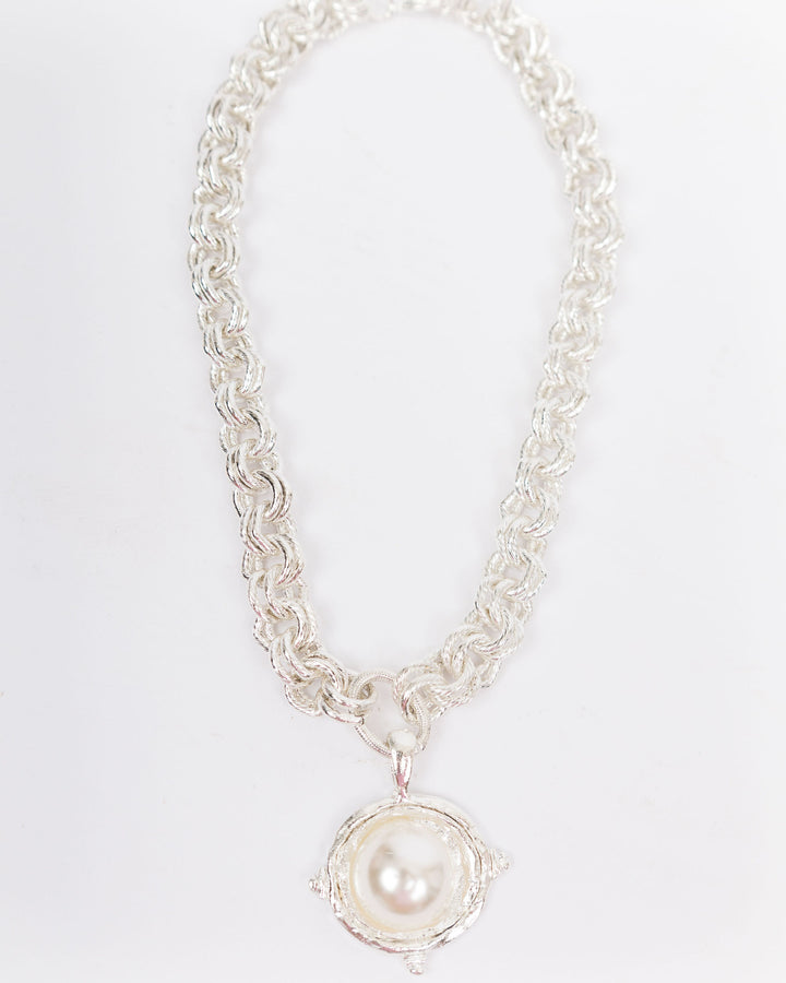 Susan Shaw Cabachon Pearl Necklace - Silver