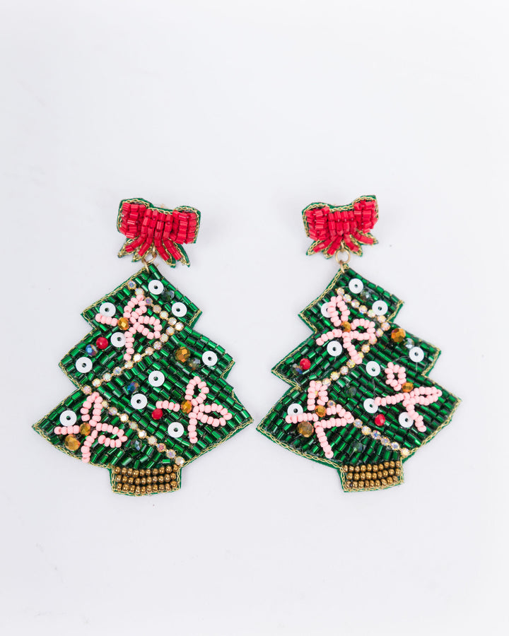 Holiday Seed Bead Earrings Christmas Tree